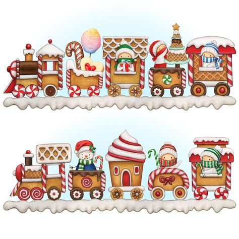 Christmas Train Illustration, Christmas Toy Shop, Gingerbread Train, Nail Art Noel, Christmas Train, Christmas Inspo, Etsy Christmas, Gingerbread Houses, Christmas Drawing