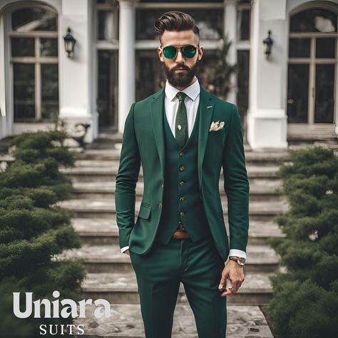 Green Suits, Groom Colours, Groomsmen Party, Green Wedding Suit, Prom Dinner, Shoulder Bones, Groom Wedding Attire, Pick Outfits, Elegant Prom