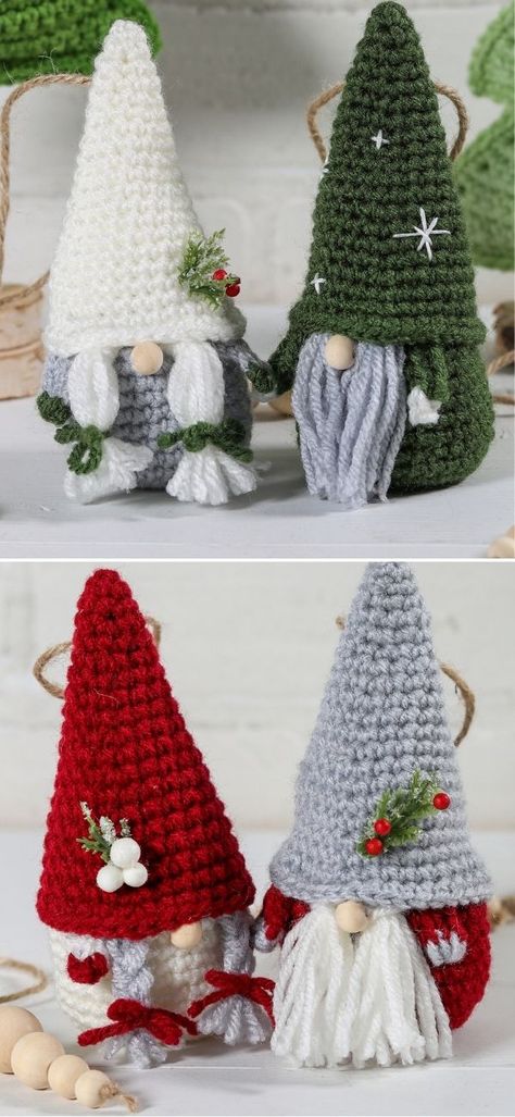 Crocheted Gnomes, Crochet Christmas Ornaments Free, Crochet Ornament Patterns, Christmas Crochet Patterns Free, Deco Table Noel, Crochet Christmas Gifts, Crochet Xmas, Crochet Christmas Decorations, Crochet Ornaments