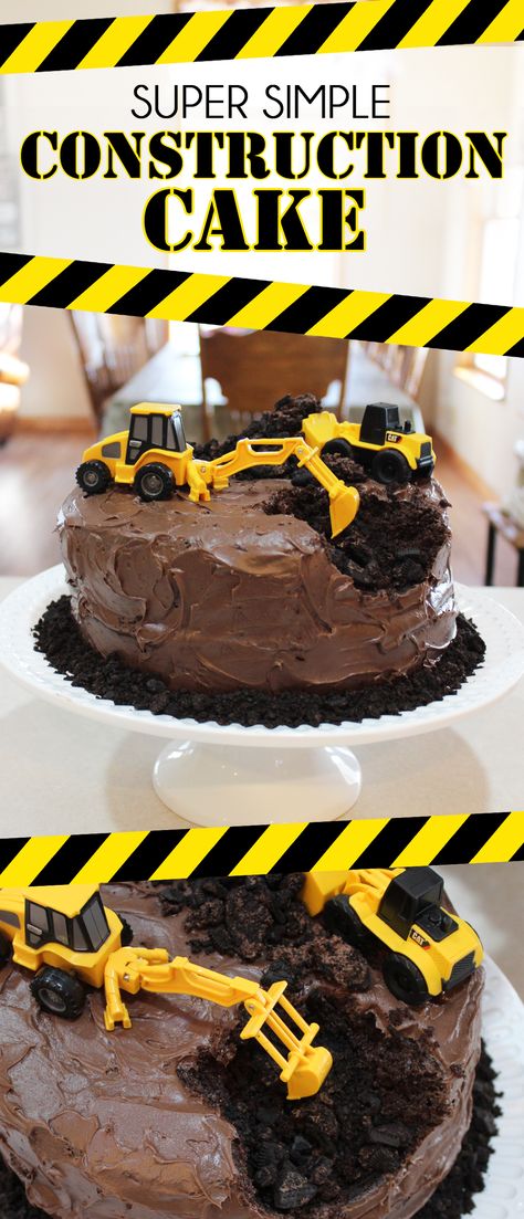 This Construction Themed Birthday Cake is perfect for the heavy equipment operator in your life! (Or 3-yr old obsessed with loaders and back hoes!) This cake is super easy to make but will be a huge hit at the party! Beautiful Chocolate Cake, Dump Truck Cakes, Construction Birthday Cake, Truck Birthday Cakes, Construction Cake, Equipment Operator, Truck Cakes, Construction Trucks, Baby Boy Cakes