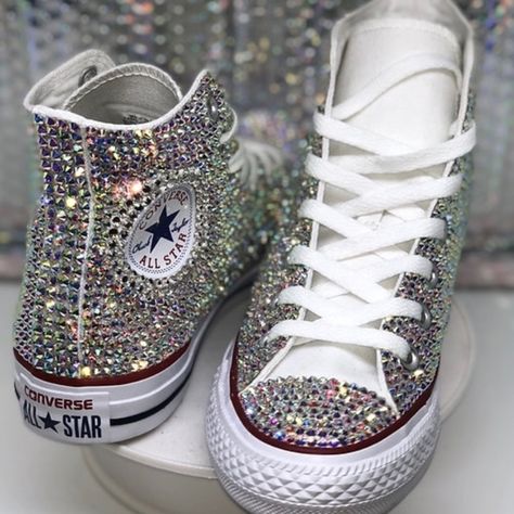 Bedazzled White Converse, Rhinestones Converse, Bling Converse Shoes, Bedazzled Converse, Sparkly Converse, Bedazzled Shoes Diy, Rhinestone Converse, Blue Quinceanera, White Converse Shoes