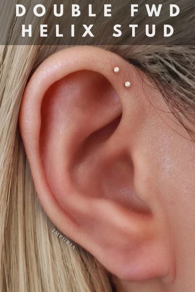 The Guide: Double Helix Piercing & Double Forward Helix Piercing – Impuria Ear Piercing Jewelry Helix Piercing Double, Double Forward Helix Piercing, Helix Piercing Pain, Impuria Ear Piercing, Helix Piercing Stud, Double Helix Piercing, Double Cartilage Piercing, Ear Piercing Jewelry, Helix Jewelry