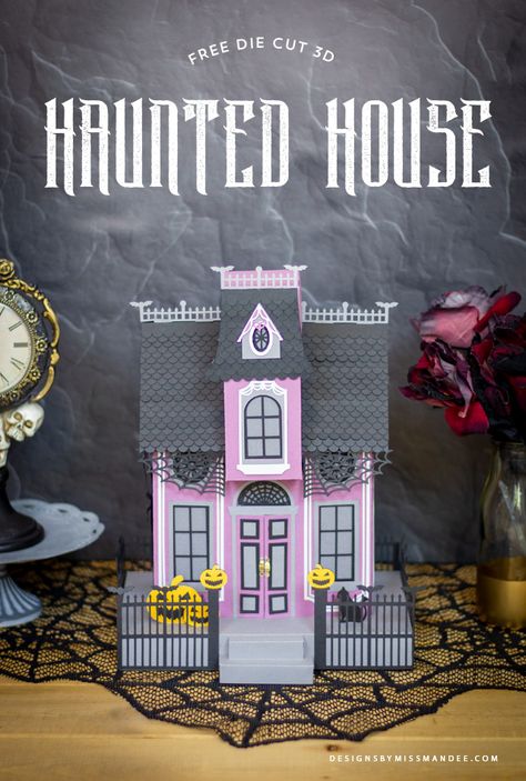 FREE 3D Haunted House – Halloween Cut Files - Designs By Miss Mandee. 3D, 3D Haunted House, cat, Cricut, cut file, cut files, decor, decorations, die cut, DIY, doll house, free, freebie, Halloween Cut Files, haunted house, house, October, silhouette, spooky, svg, tree, Victorian. 3d Haunted House, 3d Birthday Cake, Casa Halloween, Halloween Silhouettes, Halloween Haunted Houses, 3d Paper Crafts, Cricut Free, 3d Christmas, Big Project