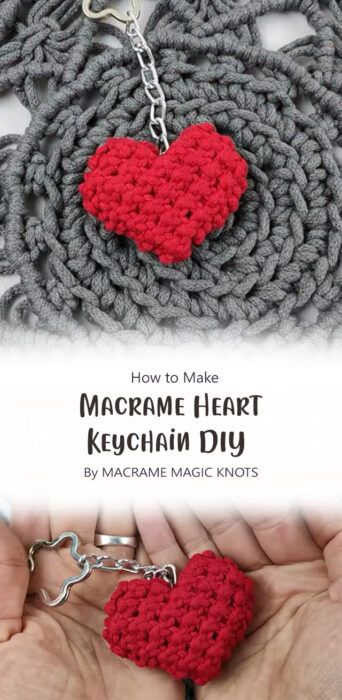 Best Crochet Yarn, Macrame Heart Keychain, Macrame Heart, Red Keychain, Chain Ideas, Magic Knot, Keychain Crochet, Heart Diy, Knots Diy