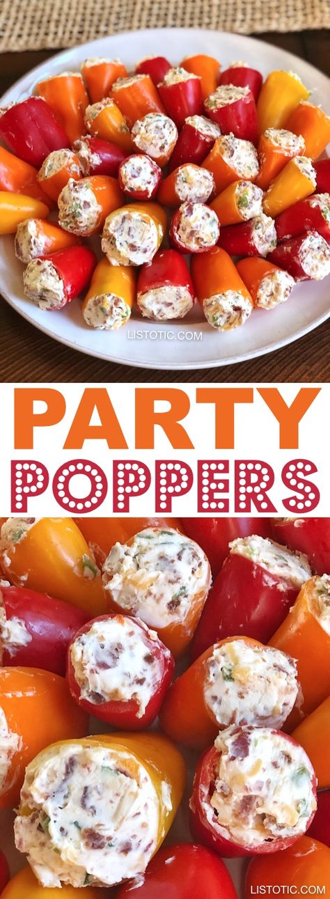 Easy Appetizer Idea: PARTY POPPERS (Make Ahead w/ only 5 Ingredients) Finger Food For A Crowd, Make Ahead Appetizer, Mini Peppers Recipes, Easy Make Ahead Appetizers, Mini Peppers, Cucumber Slices, Easy Thanksgiving Recipes, Make Ahead Appetizers, Fingerfood Party