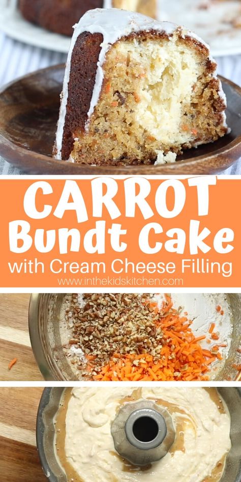 Carrot Bundt Cake With Cream Cheese Filling, Carrot Cream Cheese Bundt Cake, Carrot Pineapple Bundt Cake, Carrot Cake With Cream Cheese Filling, Carrot Cake Recipe Bundt Pan, Bundt Carrot Cake Recipe, Carrot Cake Filling Ideas, Carrot Cake Bundt Cake Recipe, Carrot Bundt Cake Recipe