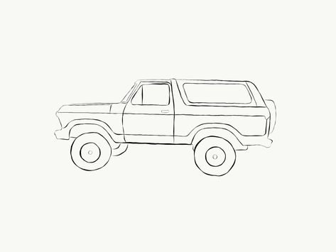 Bronco Tattoo Ideas, Ford Truck Tattoo Ideas, Truck Sketch Simple, Old Ford Truck Drawing, Fine Line Car Tattoo, Ford Bronco Tattoo, Tractor Doodle, Ford Bronco Drawing, Car Outline Tattoo