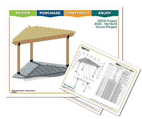 Your outdoor living space got you in a corner? We have just the corner pergola plans to fit your needs. Our Corner Pergola Plans are just the answer to create a shaded free standing 10'10'x16' area by the pool or a previously unused area of your backyard. Rectangular Gazebo, Build A Pergola, Pergola Cost, Curved Pergola, Free Standing Pergola, Corner Pergola, Pavilion Plans, Gazebo Plans, Pergola Lighting