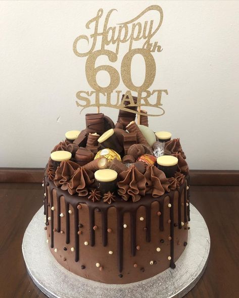 Hello 60, Birthday Chocolate Cake, 60th Birthday Cake, Birthday Cake For Mom, Dad Birthday Cakes, Chocolate Drip Cake, Birthday Chocolate, 60th Birthday Cakes, Birthday Chocolates