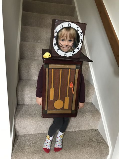 Hickory Dickory Dock -Nursery Rhyme character. Clock costume Hickory Dickory Dock Costume, Grandfather Clock Costume Diy, Nursery Rhyme Characters Costumes, Nursery Rhyme Costumes For Kids, Nursery Rhyme Dress Up, Nursery Rhyme Costumes For Adults, Nursery Rhyme Dress Up Costumes, Nursery Rhymes Costumes, Clock Costume