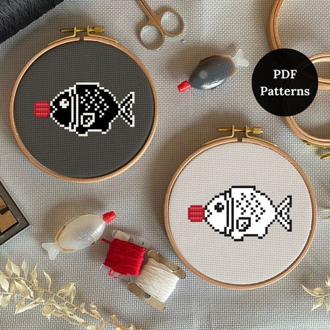 Soy Sauce Fish - Cross Stitch Digital Patterns - Instant PDF Download - Cute Sushi Food Snack - Kawaii Wall Decor, Cute Cross Stitch Patterns, Bottle Embroidery, Soy Sauce Fish, Fish Cross Stitch, Sushi Nigiri, Embroidery Japanese, Cross Stitch Beginner, Food Funny