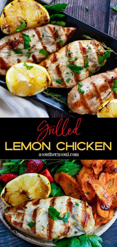 Grilled Lemon Chicken Chicken Tender Ideas, Grilling Chicken Recipes, Boneless Chicken Recipes, Sheet Pan Supper, Chicken On The Grill, Grilled Lemon Chicken, Juicy Grilled Chicken, Chicken Salad Sandwiches, Grilling Chicken