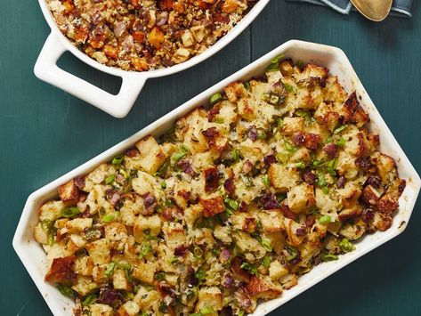 Bacon-Parmesan Stuffing Recipe | Food Network Kitchen | Food Network Thanksgiving Stuffing Recipes, Simply Potatoes, Thanksgiving Stuffing, Food Network Magazine, Stuffing Recipes, Dressing Recipe, Food Network, Thanksgiving Recipes, Casseroles