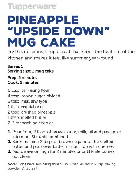 Pineapple "Upside Down" Mug Cake Recipe Tupperware tabithabowers.my.tupperware.com Microwave Pineapple Upside Down Cake, Single Serve Pineapple Upside Down Cake, Pineapple Mug Cake, Pineapple Mug Cake Microwave, Pineapple Upside Down Mug Cake, Microwave Cakes, Mug Dessert Recipes, Mug Deserts, Cake Nature