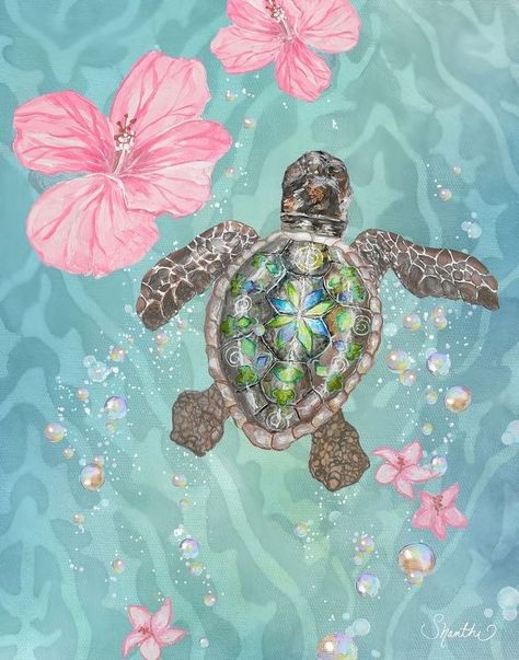 Pink Ocean Painting, Beach Aesthetic Widget, Cute Turtle Wallpaper, Sea Turtle Wallpaper, Turtle Poster, Summer Prints Wallpaper, Turtle Wallpaper, Cute Summer Wallpapers, Bow Wallpaper