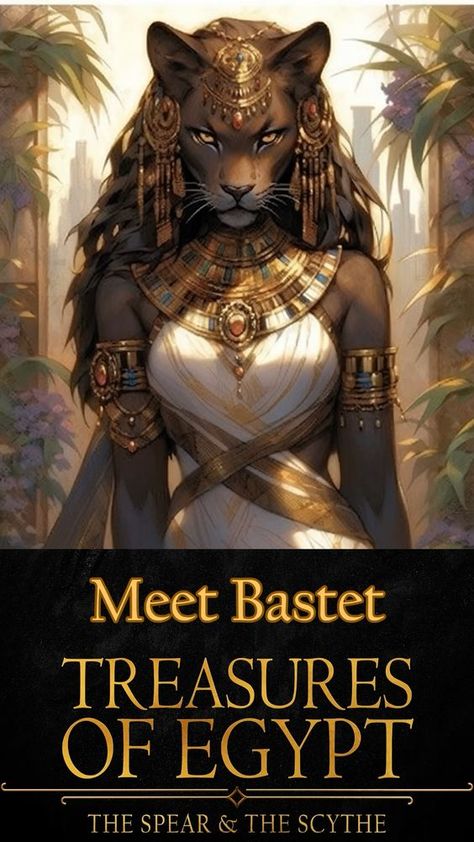 From her gentle demeanor to her celestial might, Bastet ensures you're always protected! 🐱🔒 Click the picture to Meet Bastet and the rest of the characters from the upcoming YA Fantasy Novel „Treasures of Egypt“ Bastet Goddess Art, Egypt Goddess, Goddess Of Protection, Bastet Goddess, Egyptian Goddess Art, Egyptian Cat Goddess, Goddess Bastet, Cat Goddess, Egyptian Movies