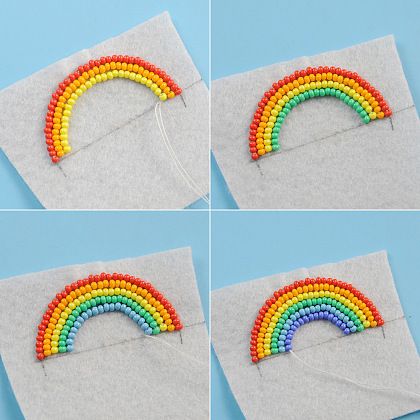 Seed Beads Rainbow Brooch | Pandahall Inspiration Projects Seed Bead On Felt, Seed Beading Patterns, Rainbow Brooch, Beaded Rainbow, Seed Bead Projects, Fancy Jewelry Necklace, Felt Beads, Beaded Necklace Patterns, Seed Beading