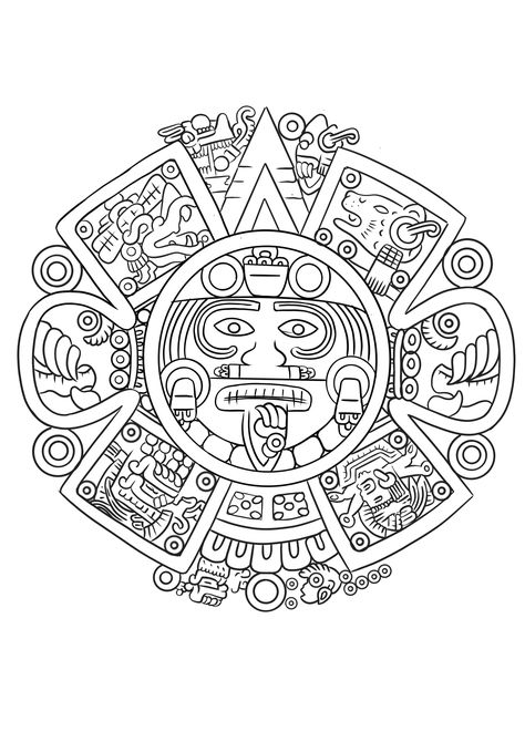 Mandala Sun, Aztec Drawing, Sun Coloring Pages, Tattoo Band, Aztec Symbols, Mayan Tattoos, Hippie Tattoo, Aztec Tattoo Designs, Armband Tattoos