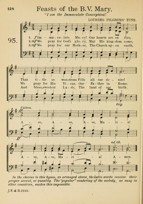 Catholic Church Hymnal with Music 95. Immaculate Mary! Our hearts are on fire | Hymnary.org Old Hymns Lyrics, Rock Of Ages Hymn, Immaculate Mary, All Creatures Of Our God And King Hymn, Catholic Hymns, Caedmon's Hymn, Ad Libs, Immaculate Conception, Gift Of Time