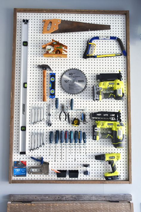 Wall Tool Organizer, Homework Organization, Folding Workbench, Pegboard Organization, Shed Organization, Garage Organization Diy, Garage Tool Storage, Garage Organize, Diy Pantry