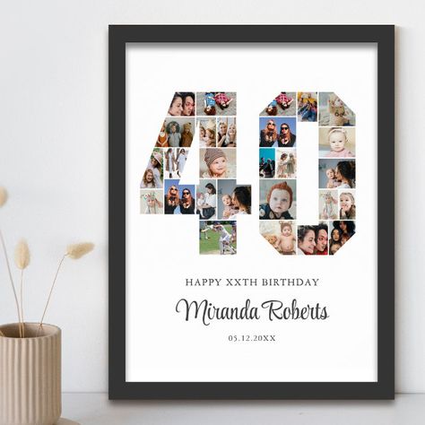 40th Birthday Number 40 Custom Photo Collage Poster Photo Collage Poster, Friends Couple, 48 Birthday, 44th Birthday, 47th Birthday, 46th Birthday, 49 Birthday, 42nd Birthday, Birthday Posters