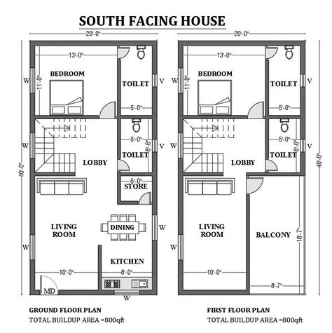 20’x40’ FREE south facing house design is given in this 2D Autocad drawing file. Download now. - Cadbull Auto Cad Drawing, 20 50 House Plan, Residential Plan, 2d Autocad Drawing, South Facing House, Low Budget House, 20x40 House Plans, Small Modern House Plans, 2bhk House Plan