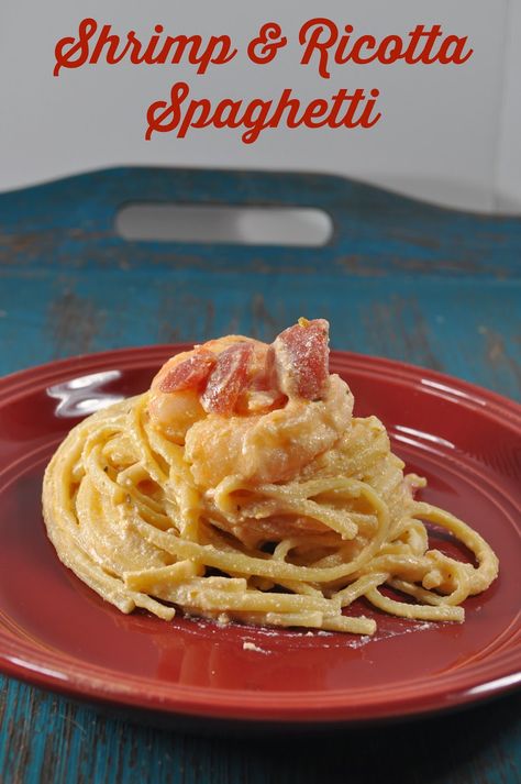 The Food Hussy!: Recipe: Shrimp & Ricotta Spaghetti Spaghetti Ricotta, Ricotta Spaghetti, Pasta With Tomatoes, Recipe For Pasta, Crockpot Spaghetti, Spaghetti Ingredients, Ricotta Cheese Recipes, Recipe Shrimp, Ricotta Recipes