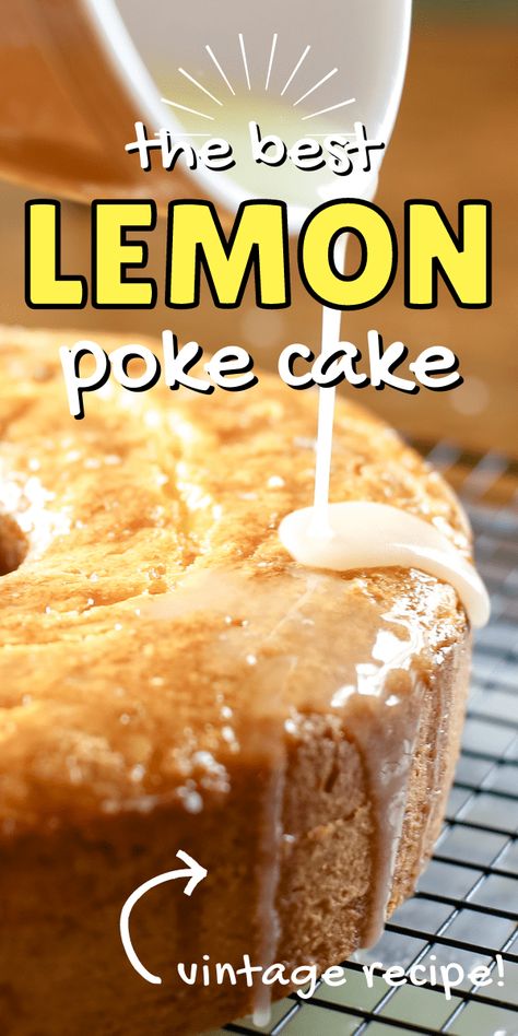 Easy moist lemon cake recipe made from a box mix, orange juice and lemon instant pudding. Made from scratch, this recipe is moist, delicious and topped with homemade lemon glaze. #cake #lemon cake Lemon Bundt Cake Recipe Instant Pudding, Lemonade Cake Recipe Easy, Easy Moist Lemon Cake, Lemon Poke Cake Recipe, Homemade Lemon Cake Recipe, Lemon Poke Cake, Jello Cake Recipes, Easy Lemon Cake Recipe, Moist Lemon Cake Recipe