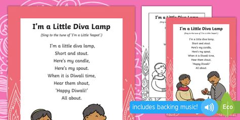 Preview of Diwali 'I'm a Little Diva Lamp' Song Lyrics Diwali Songs For Kids, Diva Lamp, Diwali Songs, Diwali Story, Bus Party, Classroom Songs, Diya Lamp, Montessori Practical Life, Montessori Ideas