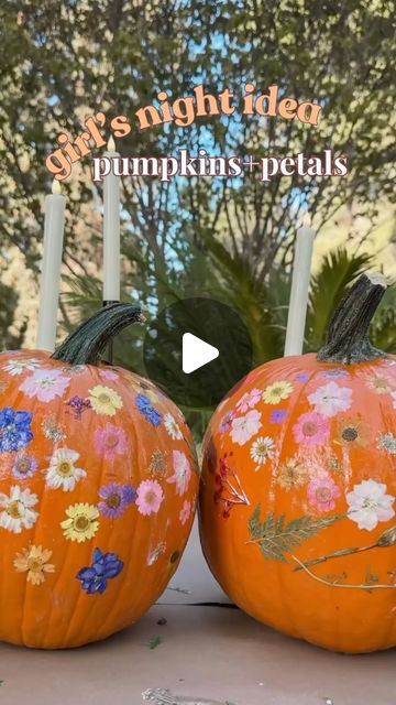 Pumpkin And Petals, Petals And Pumpkins Party, Pumpkins And Petals, Modge Podge Pumpkins Flowers, Pumpkins And Petals Party, Spooky Girls Night Crafts, Halloween Girls Night Crafts, Modge Podge Pumpkins, Girls Night Craft Ideas