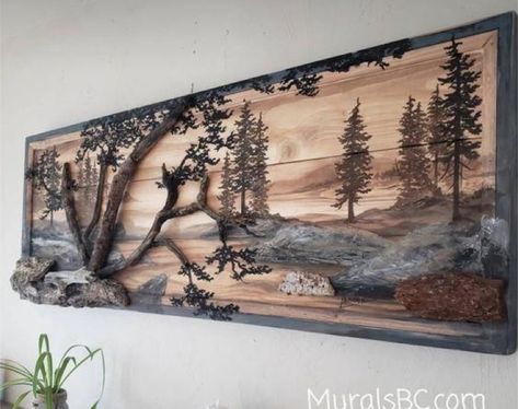 Acrylic Art On Wood, Pyrography Wall Art, 3d Wall Art Decor, 3d Wood Wall Art, Barn Wood Art, Wood Art Wall, Rock Painting Ideas, Wood Art Projects, Pyrography Art