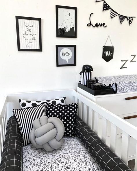 Goth Nursery Ideas, Black And White Baby Nursery, Boys Nursery Ideas, Nursery Organisation, Baby Nursery Inspiration, Monochrome Nursery, Black Baby Boys, Nursery Boy, Disney Nursery