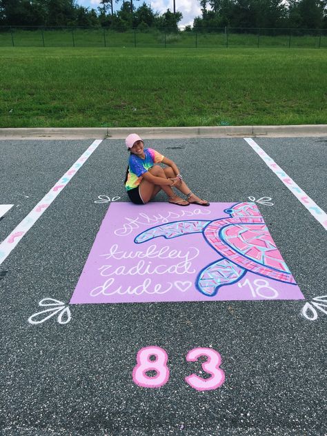 Turtle Parking Spot Painting, Beach Theme Senior Parking Spot, Senior Parking Spaces Beach Theme, Ocean Parking Spot Painting, Beach Senior Parking Spot, Butterfly Senior Parking Spot, Highschool Parking Spot Ideas, Senior Spots, Unique Senior Parking Spot Ideas