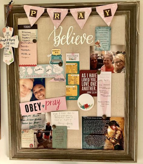 Sharing my prayer board. I bought this beautiful bulletin board years ago and I keep prayer requests pinned to it. This is part of my war… | Instagram Vision Prayer Board Ideas, Prayer Poster Board, Prayer Boards With Friends, Prayer Request Ideas, Prayer Board Ideas For Kids, Prayer Board Party, Prayer Board Ideas Creative Christian, How To Make A Prayer Board, Prayer Board Party Ideas