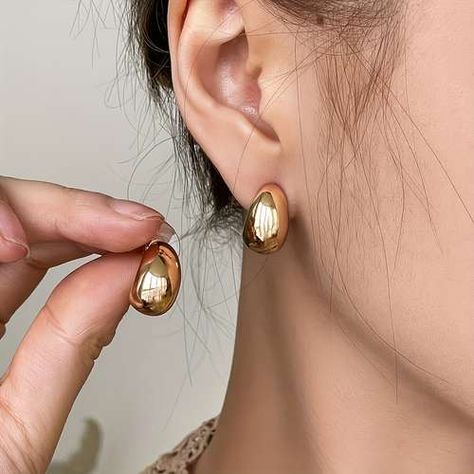 Jewelry Wishlist, Medium Hoop Earrings, Hoop Earrings Style, Geometric Studs, Bold Accessories, Anthropologie Jewelry, Gold Collar, Metal Earrings, Geometric Earrings