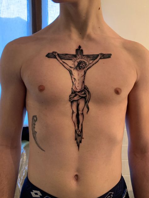 Ave Christus Rex Tattoo, Jesus Cross Tattoo, Christian Tattoos Men, Jesus On Cross Tattoo, Crucifix Tattoo, Unique Cross Tattoos, Saint Tattoo, Jesus Christ Tattoo, Jesus On Cross