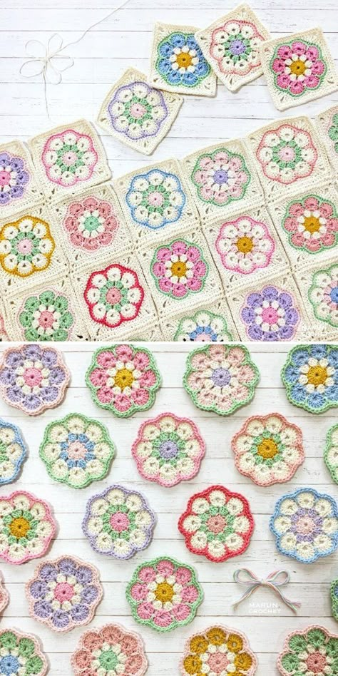 African Flower Crochet, Crochet African Flowers, Crochet Bedspread Pattern, Square Crochet Pattern, African Flowers, Crochet Bedspread, Crochet Hexagon, Crochet Quilt, Flower Crochet