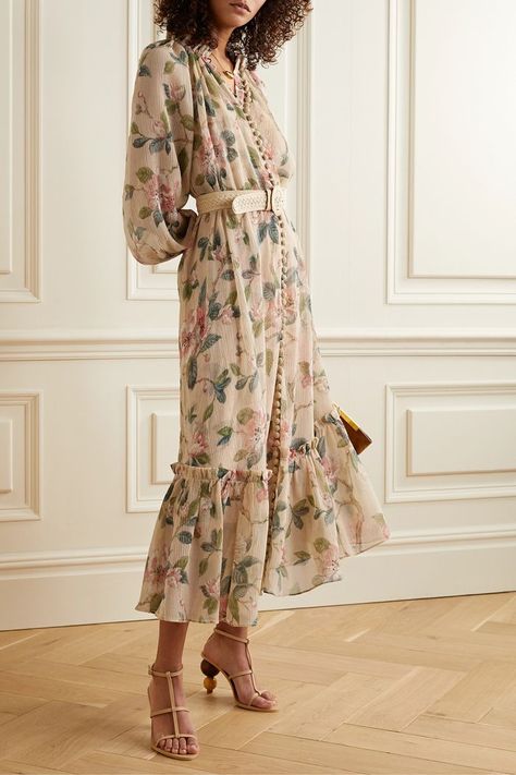 Zimmermann Kirra Belted Cotton And Silk-Blend Crepon Maxi Dress Full Length Floral Dress, Vestido Boho Chic, Types Of Skirts, Net A Porter, Modest Fashion, Silk Dress, Floral Dress, Boho Chic, Lace Dress