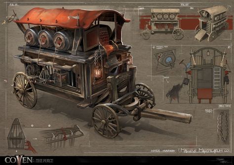 ArtStation - Witch Hunter Carriage, Xavier Ward Medieval Props, Fantasy Environment, Witch Hunter, Miniature Building, Inspiring Artists, Wheel Barrow, Props Concept, Heroic Fantasy, Dnd Maps