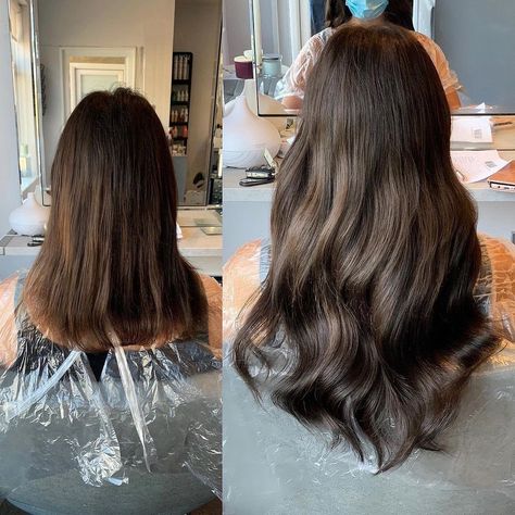 Brunette Hair With Extensions, Brown Hair Extensions Before And After, Brown Hair With Extensions, Dark Brown Extensions, Brown Hair Extensions, Tape Hair Extensions, Hair Extensions Before And After, Weave Hair, Hair Extentions