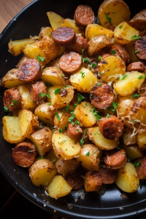 Southern Fried Potatoes & Sausage - That Oven Feelin Southern Fried Potatoes, Caramel Carrot Cake, Carrot Cake Poke Cake, One Pan Meal Prep, Smoked Sausage And Potatoes, Blueberry Lemon Loaf, Potato Stir Fry, Sausage And Potatoes Skillet, Easy Vegetable Beef Soup