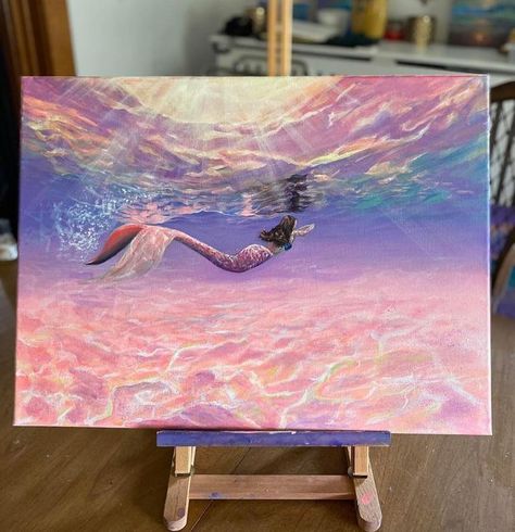 Canvas Art Painting Abstract, Mermaid Artwork, Mermaid Painting, Canvas Drawings, Canvas Painting Designs, Landscape Art Painting, Painting Art Lesson, Small Canvas Art, Nature Art Painting