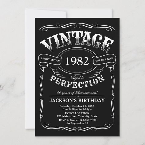 Birthday Invitation For Men, Vintage Aged To Perfection, Whiskey Birthday, Surprise 30th Birthday, Surprise Party Invitations, Vintage Whiskey, Surprise Birthday Invitations, Whiskey Label, 80th Birthday Invitations