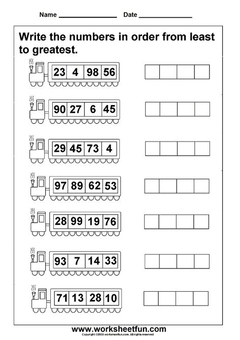 Least to greatest numbers - 4 worksheets First Grade Math Worksheets, First Grade Worksheets, 2nd Grade Math Worksheets, 1st Grade Math Worksheets, Printable Math Worksheets, Math Work, 1st Grade Worksheets, Kindergarten Math Worksheets, School Worksheets