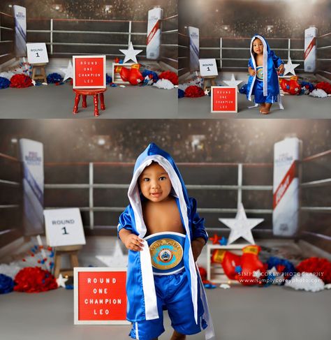 Atlanta Cake Smash Photographer | Boxing Studio Set | One Year Session Boxing Theme Party Ideas, Boxing Studio, Wrestling Birthday, Baby Birthday Photoshoot, Boys First Birthday Party Ideas, Baby Boy 1st Birthday Party, 1st Birthday Photoshoot, Baby Photoshoot Boy, 1st Birthday Themes