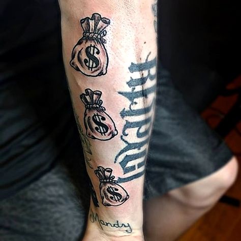 Tattoo Ideas Tumblr, Money Tattoos, Respect Tattoo, Money Bag Tattoo, Dollar Tattoo, Tattoos Black, Tattoo Minimal, Money Tattoo, Aesthetic Tattoos