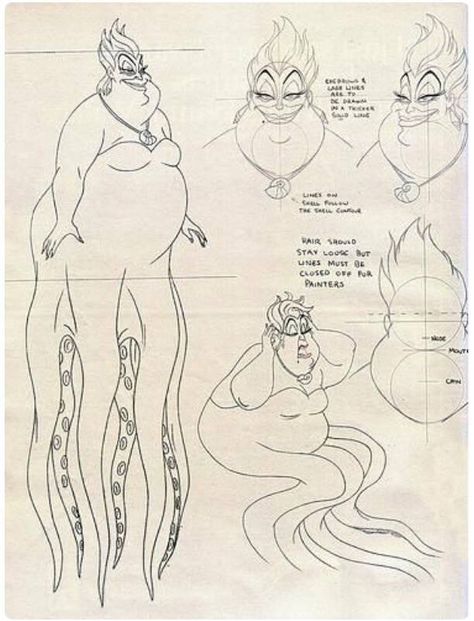 ursula Character Design Disney, Disney Drawing, Disney Artwork, Disney Concept Art, Disney Sketches, Character Design References, Disney Drawings, Disney Animation, Disney Villains