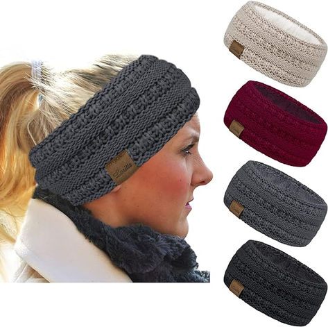 Loritta 4 Pack Womens Headbands Winter Ear Muffs Warm Head Wrap Thick Ear Warmers Knit Head bands for Cold Weather Cable Headband, Bandeau Au Crochet, Cable Knit Headband, Fleece Headbands, Head Wraps For Women, Winter Headbands, Presents For Women, Womens Winter, Cute Boots