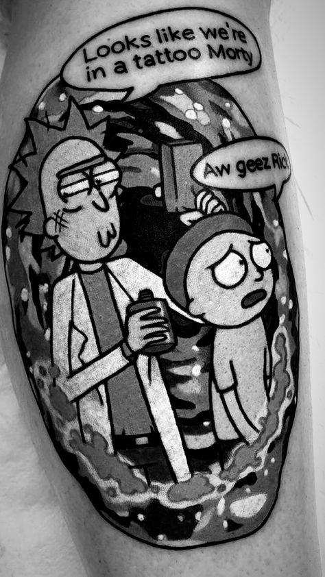 Rick And Morty Tattoo Black And White, Rick Morty Tattoo, Stencils Tattoo, Rick And Morty Tattoo, Rick And Morty Characters, Rick Sanchez, Friendship Tattoos, Tattoo Stencils, Rick And Morty