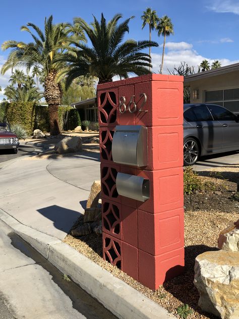 Midcentury modern 1950’s house mailbox in Palm Springs, CA. Midcentury Mailbox Ideas, Mid Century Mailbox Ideas, Mid Century Modern Mailbox Diy, Mcm Mailbox Mid Century, Contemporary Curbside Mailbox, Vintage Mailboxes, Mid Century Mailbox, Midcentury Wall Mailbox, House Mailbox